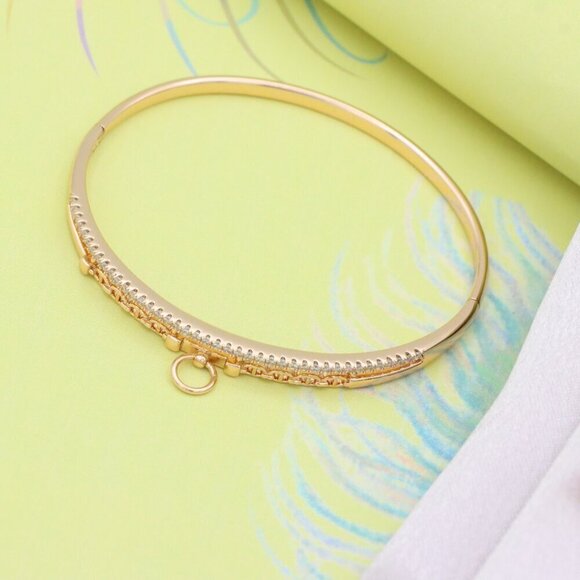 Rose Gold Chain Link Bangle with Dangling Ring, XPBL0576 - Picture 3 of 11